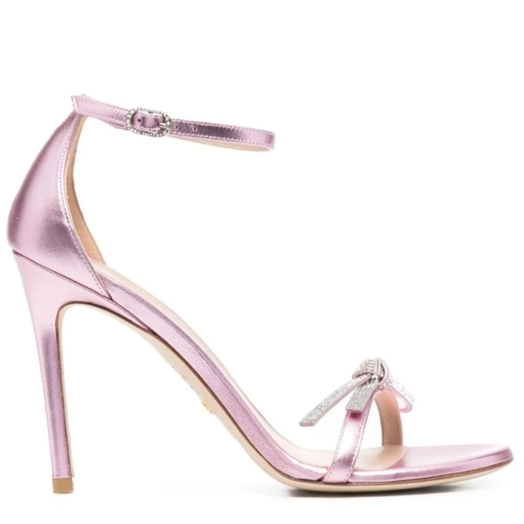 Stuart Weitzman Nudist Cotton Candy  Crystal Bow Sandals - Picture 2 of 9